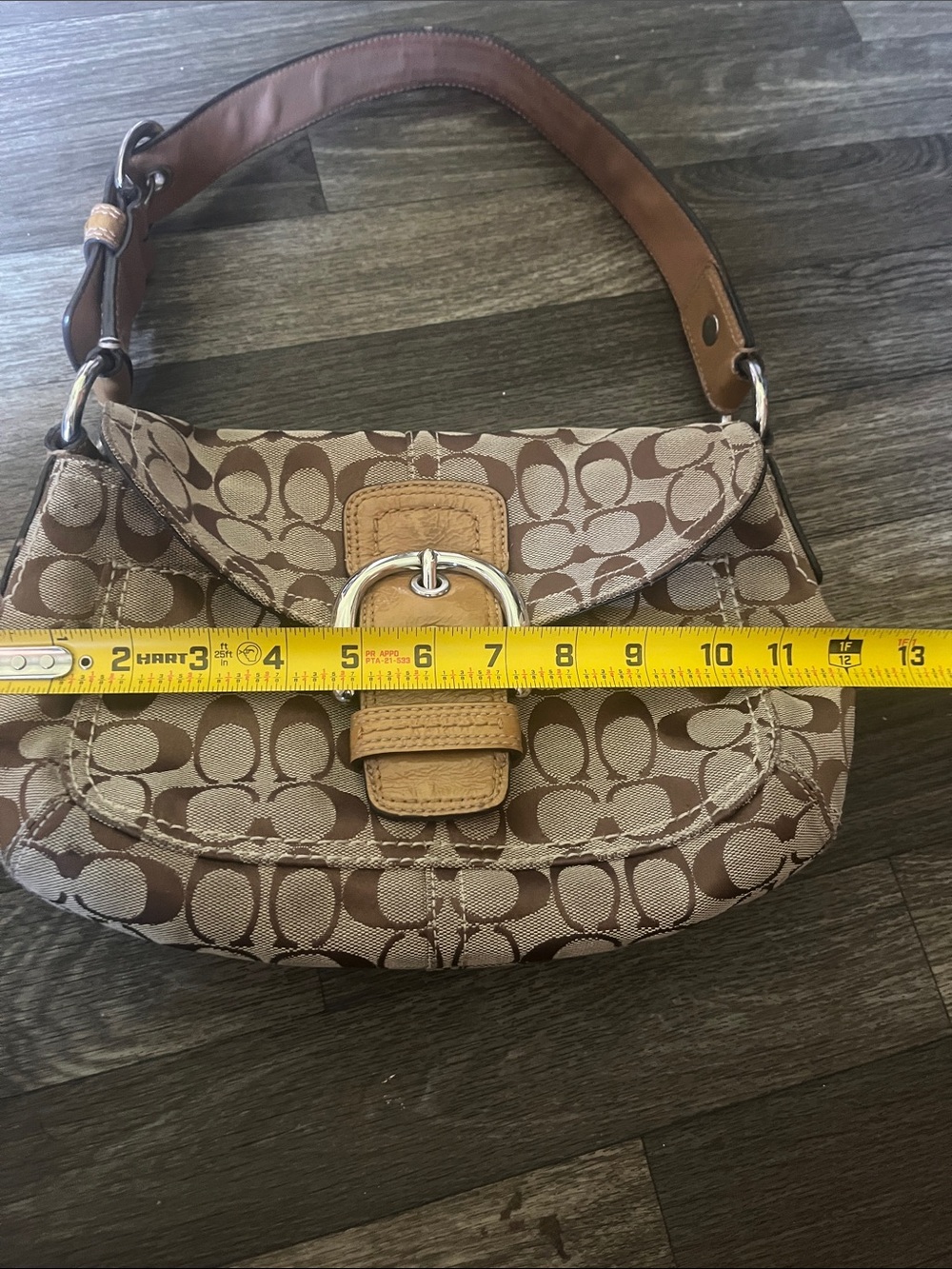 Coach Tan and Brown Signature Canvas Shoulder Bag with Buckle - Picture 10 of 11